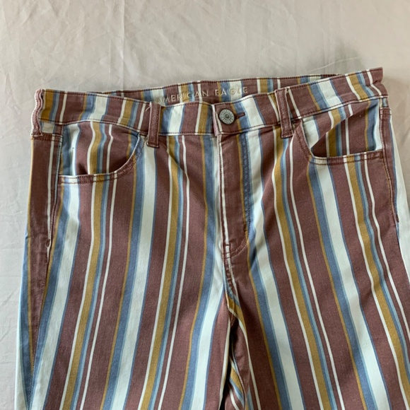 American Eagle Jeans 16 Short Hi-Rise Jegging Skinny Striped Stretchy Hippie - Picture 3 of 10